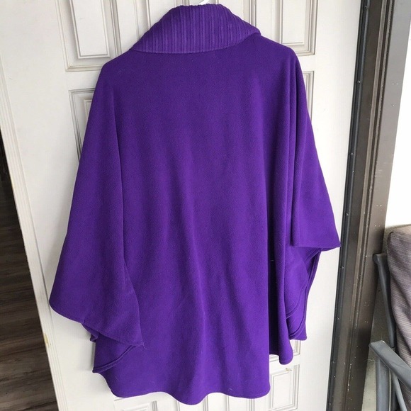 LeModa Poncho Cape Purple Collared Knee Length Open Front Pre-Owned - Picture 12 of 12